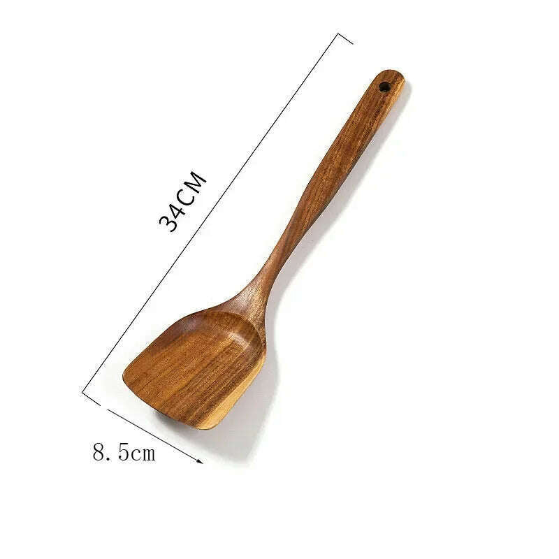 Wooden Kitchen Spoon Long Rice Colander Soup Skimmer Cooking Soup Spoons Scoop Kitchen Tool Thailand Teak Natural Wood - KIMLUD