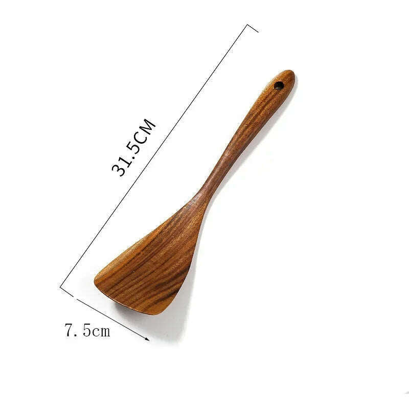 Wooden Kitchen Spoon Long Rice Colander Soup Skimmer Cooking Soup Spoons Scoop Kitchen Tool Thailand Teak Natural Wood - KIMLUD