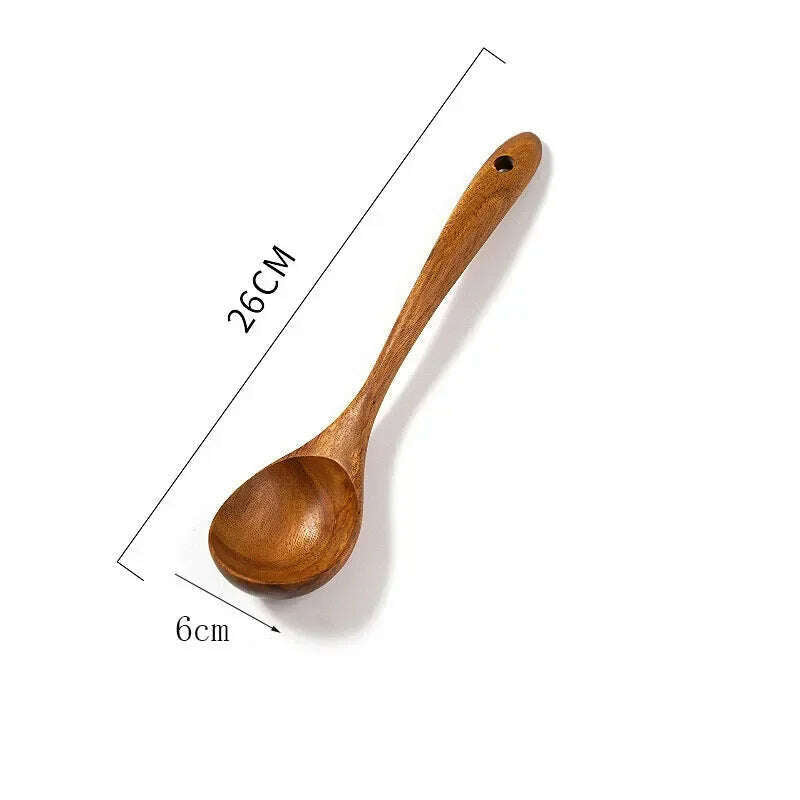 Wooden Kitchen Spoon Long Rice Colander Soup Skimmer Cooking Soup Spoons Scoop Kitchen Tool Thailand Teak Natural Wood - KIMLUD