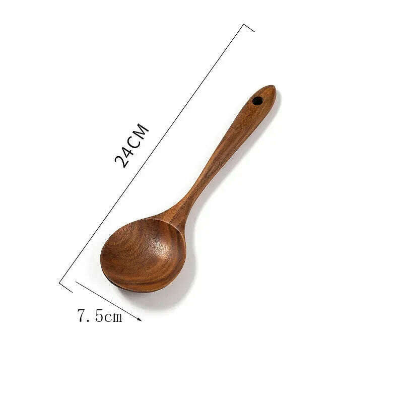 Wooden Kitchen Spoon Long Rice Colander Soup Skimmer Cooking Soup Spoons Scoop Kitchen Tool Thailand Teak Natural Wood - KIMLUD