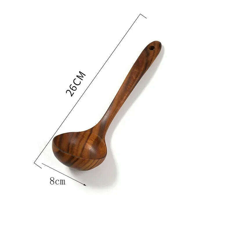 Wooden Kitchen Spoon Long Rice Colander Soup Skimmer Cooking Soup Spoons Scoop Kitchen Tool Thailand Teak Natural Wood - KIMLUD