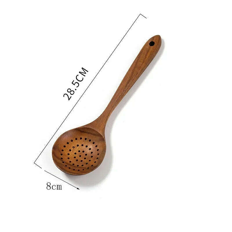 Wooden Kitchen Spoon Long Rice Colander Soup Skimmer Cooking Soup Spoons Scoop Kitchen Tool Thailand Teak Natural Wood - KIMLUD