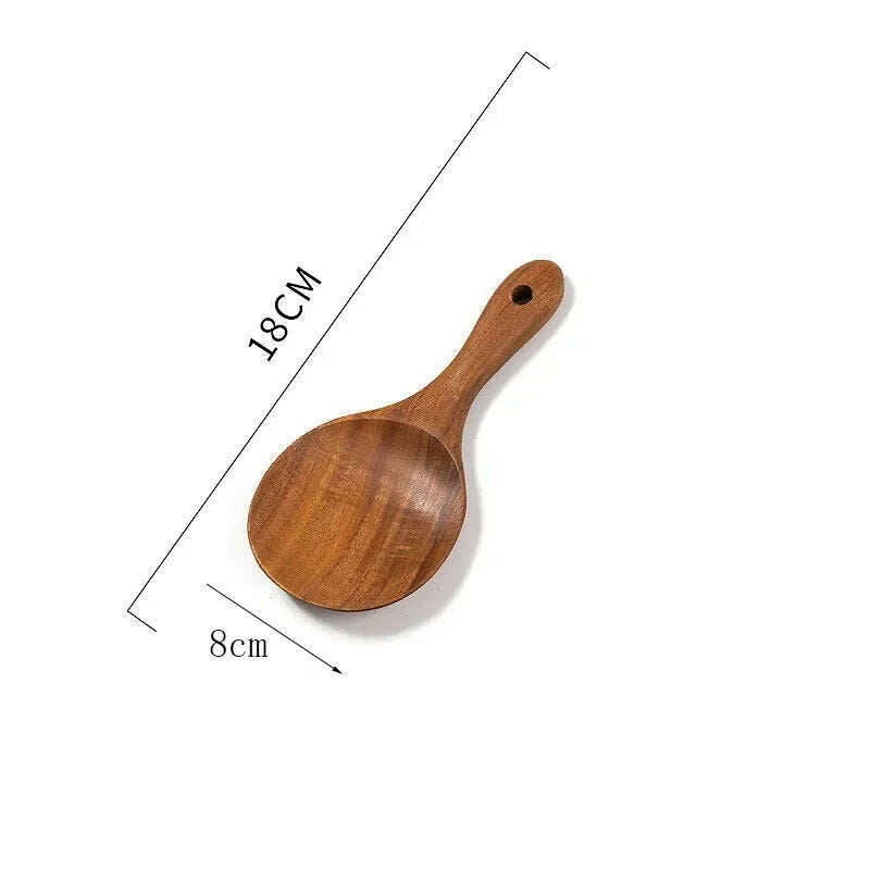 Wooden Kitchen Spoon Long Rice Colander Soup Skimmer Cooking Soup Spoons Scoop Kitchen Tool Thailand Teak Natural Wood - KIMLUD