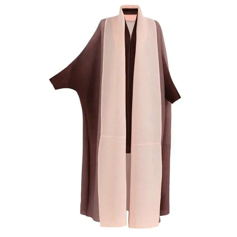 Wrinkled Women's Windbreaker Jacket Bat Sleeve Scarf Collar, Gradient Long Robe Fashion Retro Coats and Jackets Women - KIMLUD