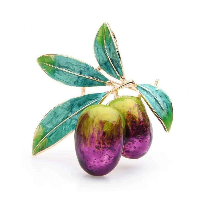 KIMLUD, Wuli&baby Purple Olives Enamel Brooches Women Men Alloy  Plants  Banquet Party Brooch Girls' Bag Hat Accessories, half purple, KIMLUD APPAREL - Womens Clothes