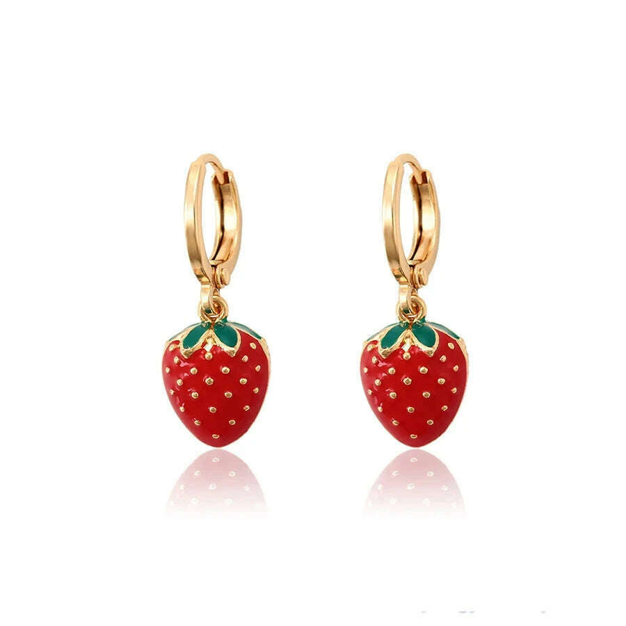 KIMLUD, Xuping Jewelry Fashion Fruit Серьги  Design Elegant Fashion Huggies Earring of Charm Lovely Style for Women Girl  A00889023, Gold Color / red, KIMLUD APPAREL - Womens Clothes