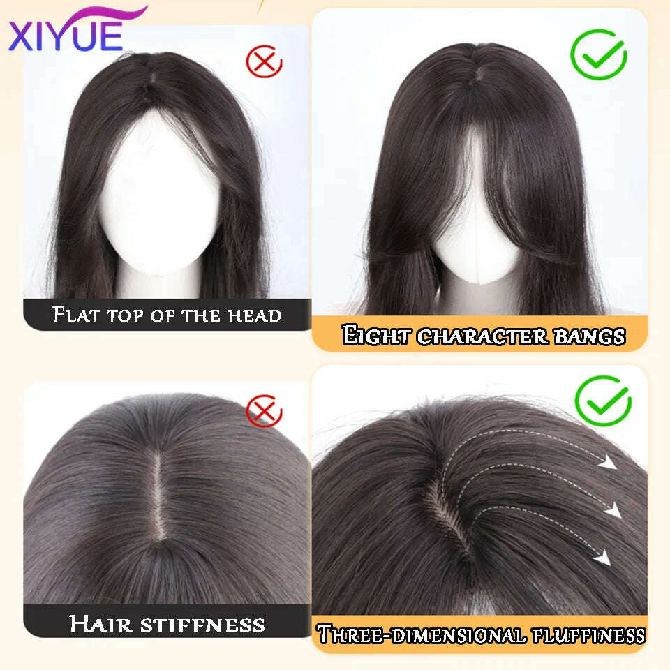 XUTYE Wig Women's Long Hair Full Head Set with Natural Synthetic Hair Water Ripple Daily Full Top Wig Set - KIMLUD