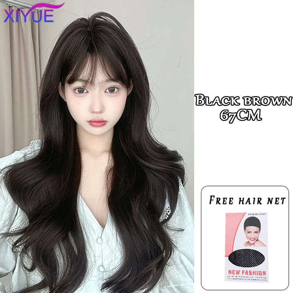 XUTYE Wig Women's Long Hair Full Head Set with Natural Synthetic Hair Water Ripple Daily Full Top Wig Set - KIMLUD