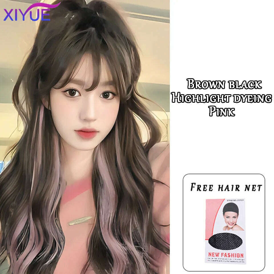 XUTYE Wig Women's Long Hair Full Head Set with Natural Synthetic Hair Water Ripple Daily Full Top Wig Set - KIMLUD