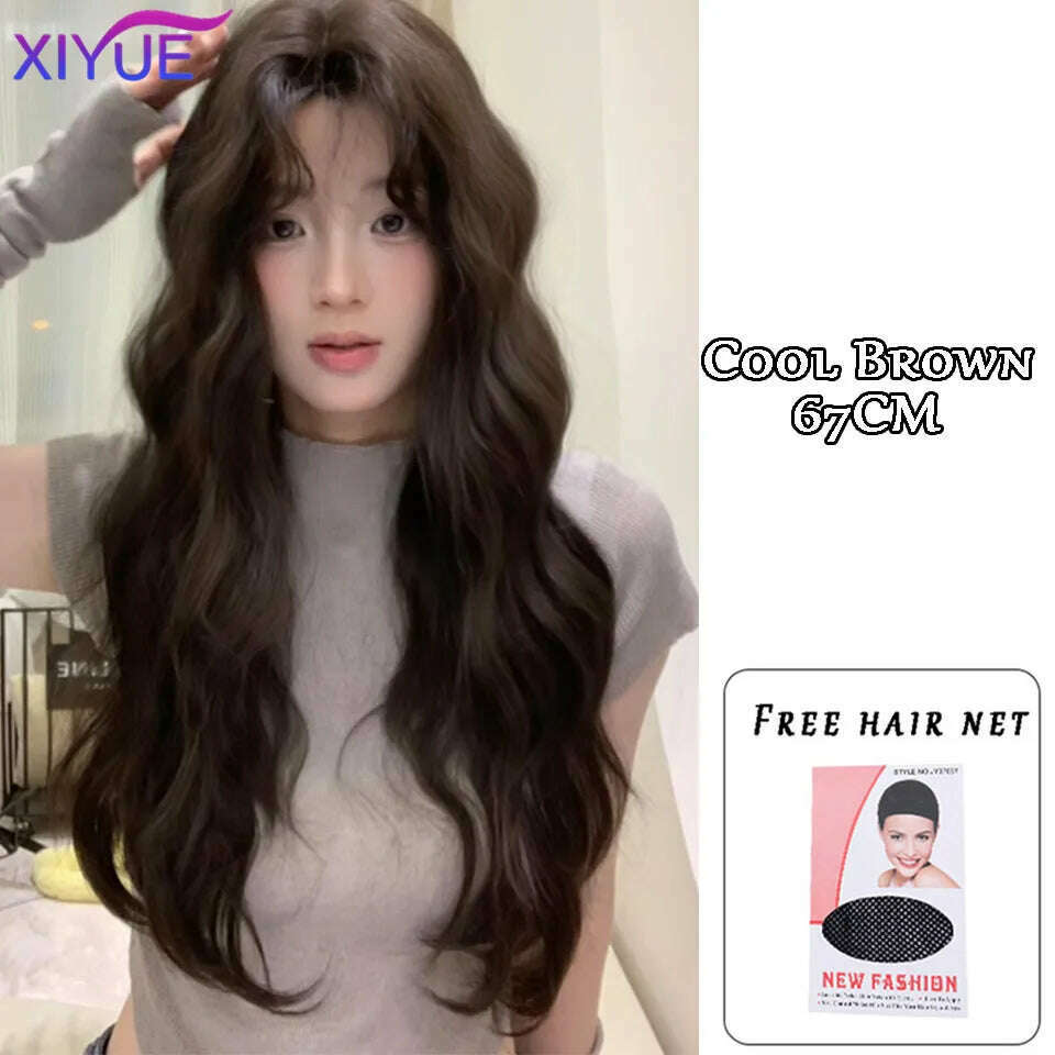 KIMLUD, XUTYE Wig Women's Long Hair Full Head Set with Natural Synthetic Hair Water Ripple Daily Full Top Wig Set, 4/27HL / Free gift, KIMLUD APPAREL - Womens Clothes