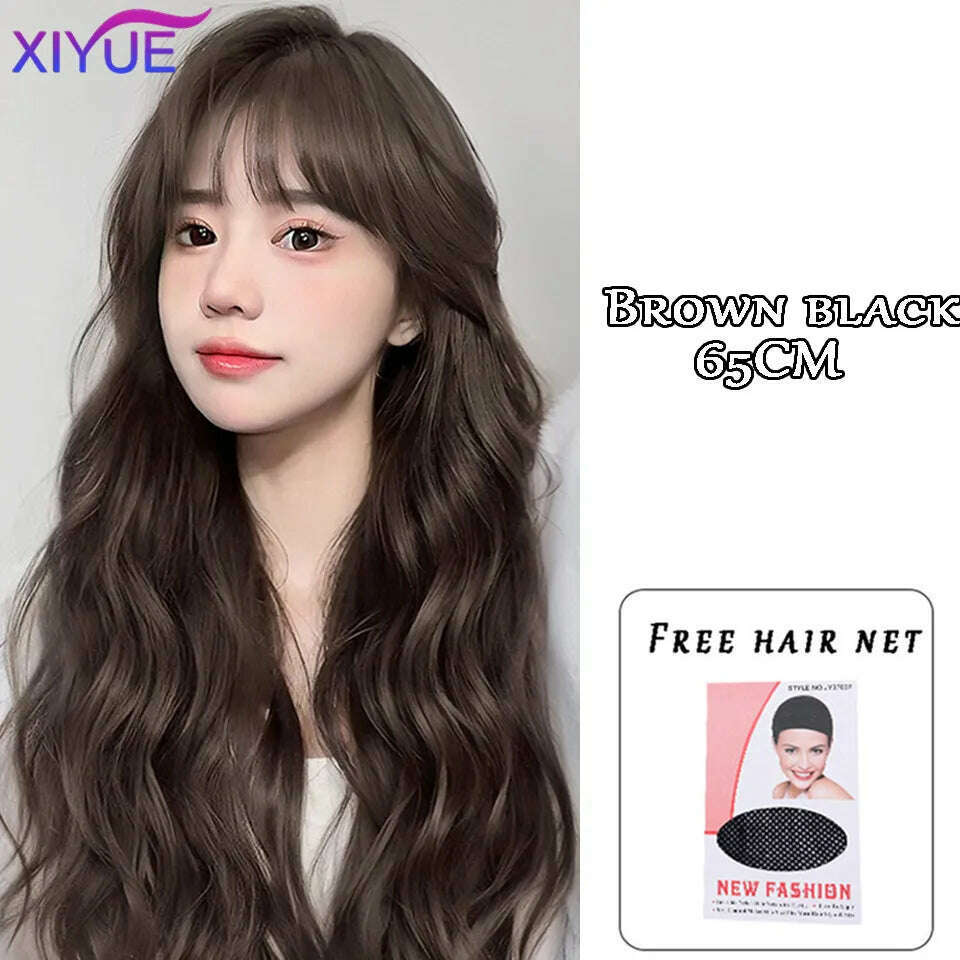 XUTYE Wig Women's Long Hair Full Head Set with Natural Synthetic Hair Water Ripple Daily Full Top Wig Set - KIMLUD