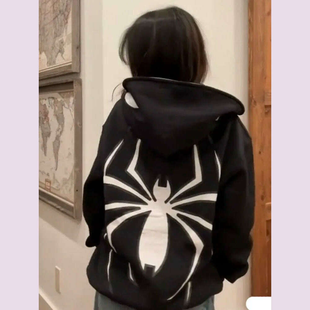 KIMLUD, Y2k Emo Women Streetwear Hoodie Spider Punk Zip Up Hoodies Graphic Oversized Sweatshirt Gothic Harajuku Kpop Alt Men Clothes, Black / XXXL, KIMLUD APPAREL - Womens Clothes