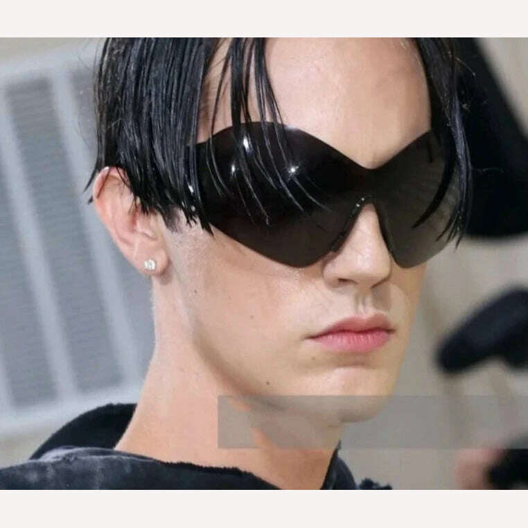 Y2K One Piece Punk Goggle Sunglasses Female Male Luxury Brand Designer Silver Sport Sun Glasses Oversized Eyewear Shades UV400 - KIMLUD