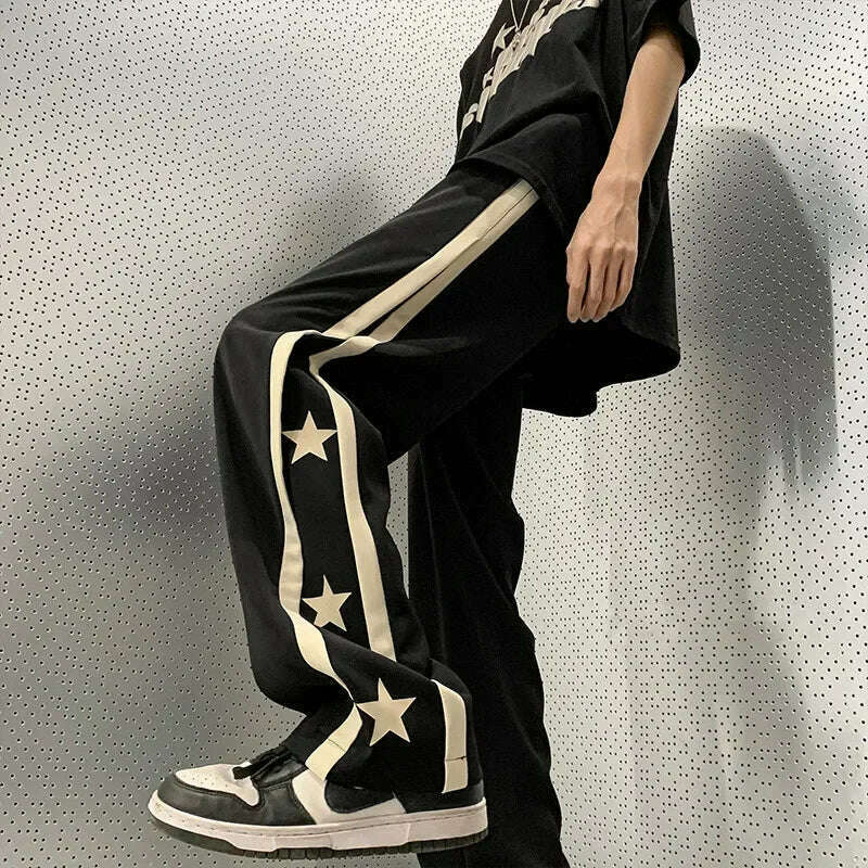 Y2K Star Sweatpants Men Black Sports Pants Wide Leg Trousers Male Japanese Streetwear Hip Hop Graphic Loose Casual - KIMLUD