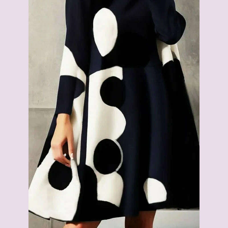 Yeezzi 2025 New Spring Women's Polka-Dot High-neck British Style Evening Mini Dresses Long Sleeves Elegant A-Line Party Dress - KIMLUD