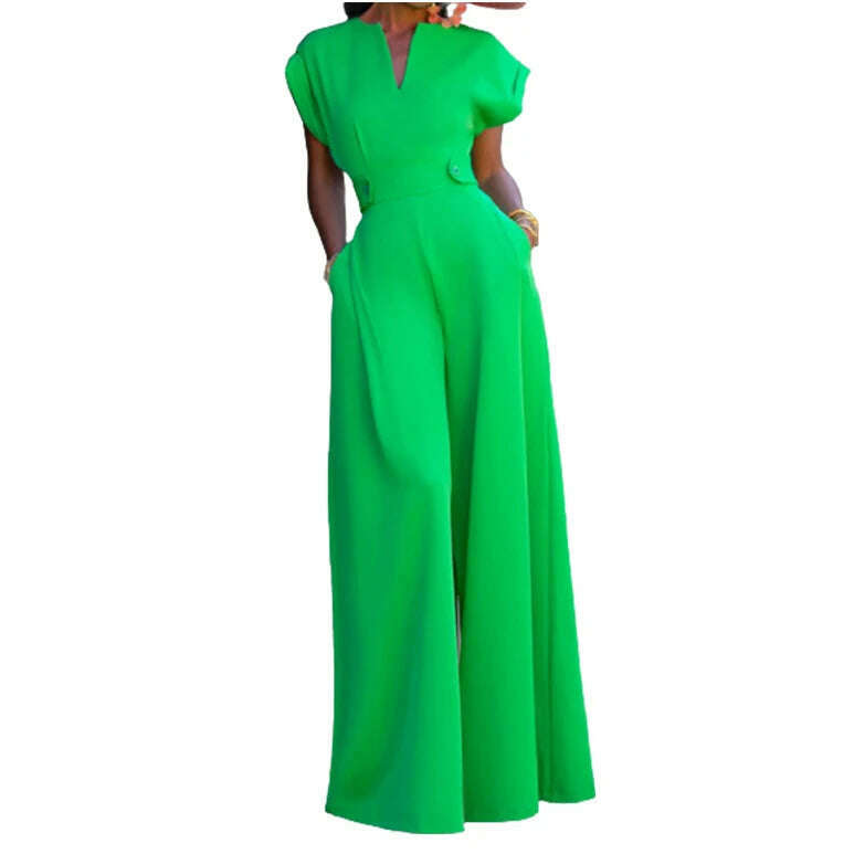 KIMLUD, Yeezzi Female Elegant Party Jumpsuit Fashion Cap Sleeve Solid Color Wide Leg Summer Jumpsuits For Women 2023 New, KIMLUD Womens Clothes