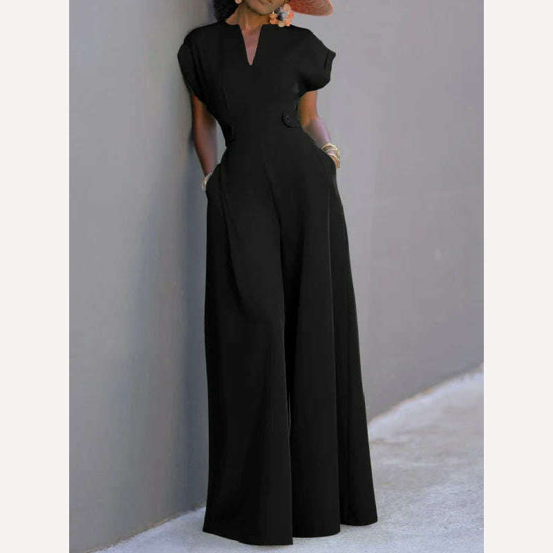 Yeezzi Female Elegant Party Jumpsuit Fashion Cap Sleeve Solid Color Wide Leg Summer Jumpsuits For Women 2023 New - KIMLUD