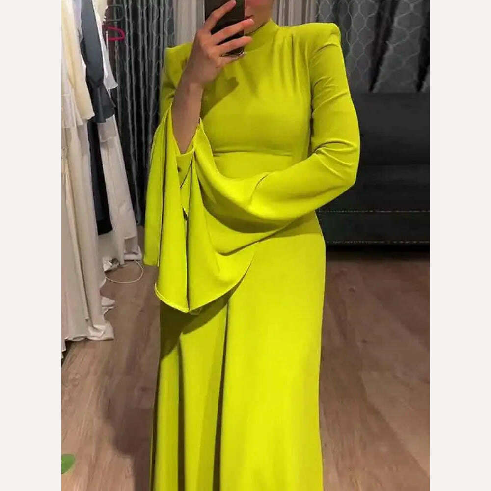 Yeezzi Female Fashion Ruffle Sleeves Solid Color High-Neck Party Evening A-Line Dress 2024 New Spring Summer Casual Maxi Dresses - KIMLUD