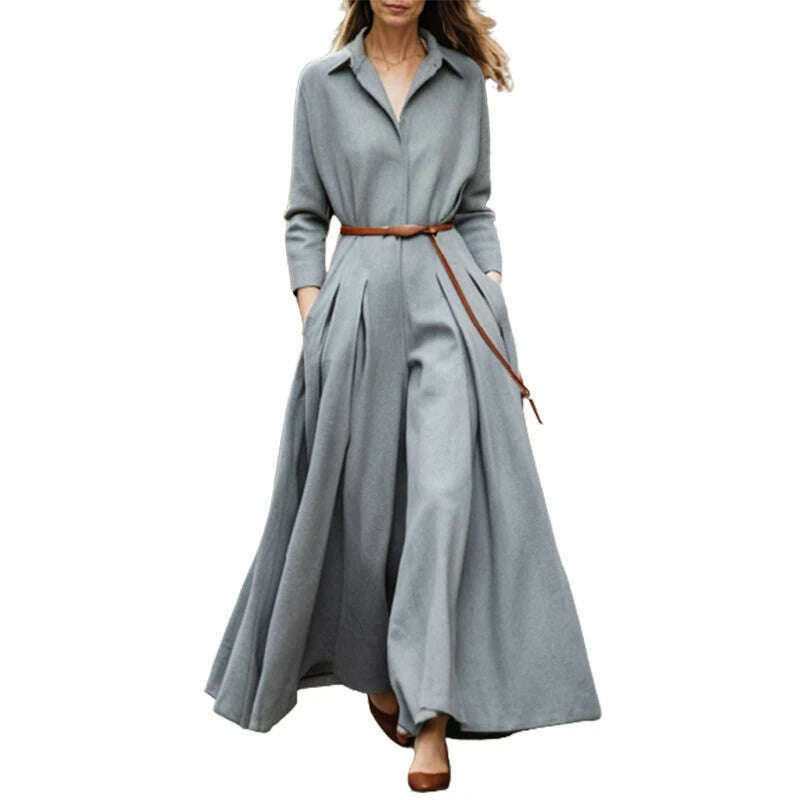 Yeezzi Urban Female Long Sleeves Lapel Wide Leg Pleated Jumpsuits 2023 New Spring Autumn Casual Office Elegant One Piece Outfits - KIMLUD