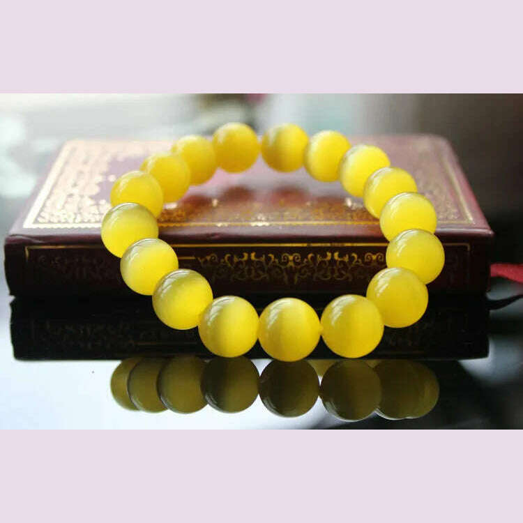 KIMLUD, Yellow Cat eye's Beads Bracelets Natural Stones Elastic Line Bracelet Men Jewelry Women Bracelet Fashion Wristband, KIMLUD Womens Clothes