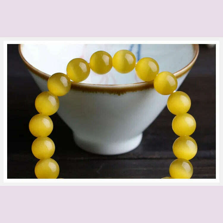 Yellow Cat eye's Beads Bracelets Natural Stones Elastic Line Bracelet Men Jewelry Women Bracelet Fashion Wristband - KIMLUD