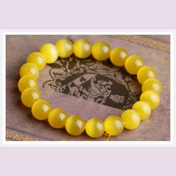 Yellow Cat eye's Beads Bracelets Natural Stones Elastic Line Bracelet Men Jewelry Women Bracelet Fashion Wristband - KIMLUD