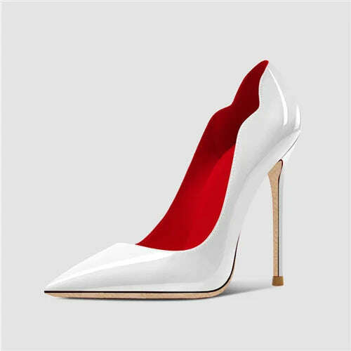 KIMLUD, Yellow Curl Upper Women Patent Pointed Toe Stiletto 12cm High Heels Sexy Ladies Party Dress Shoes Club Dance Pumps Plus Size, 12cm 1 / 4, KIMLUD APPAREL - Womens Clothes