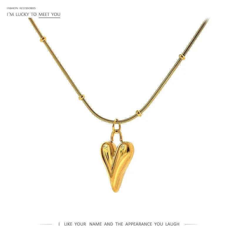 Yhpup Temperament Heart Pendant Chain Necklace for Women Stainless Steel Stylish Choker 18 K Jewelry Waterproof Party Gift - KIMLUD