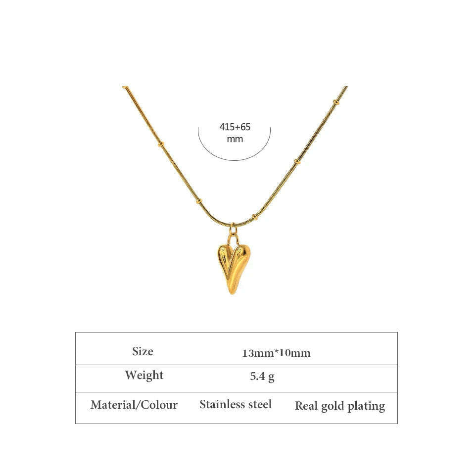 Yhpup Temperament Heart Pendant Chain Necklace for Women Stainless Steel Stylish Choker 18 K Jewelry Waterproof Party Gift - KIMLUD