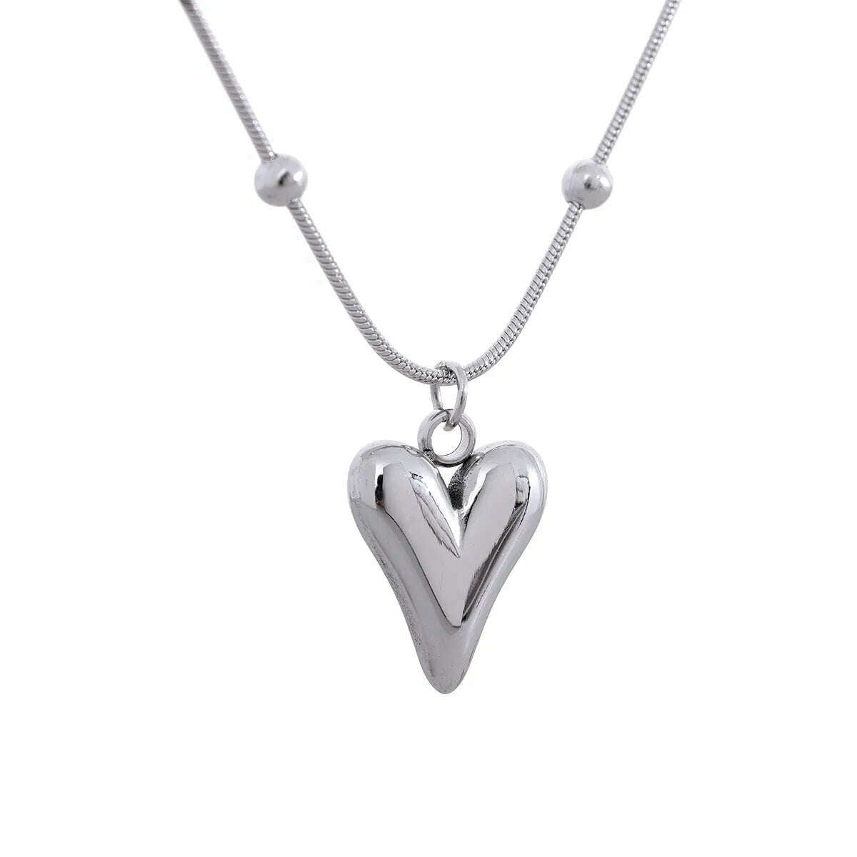 Yhpup Temperament Heart Pendant Chain Necklace for Women Stainless Steel Stylish Choker 18 K Jewelry Waterproof Party Gift - KIMLUD