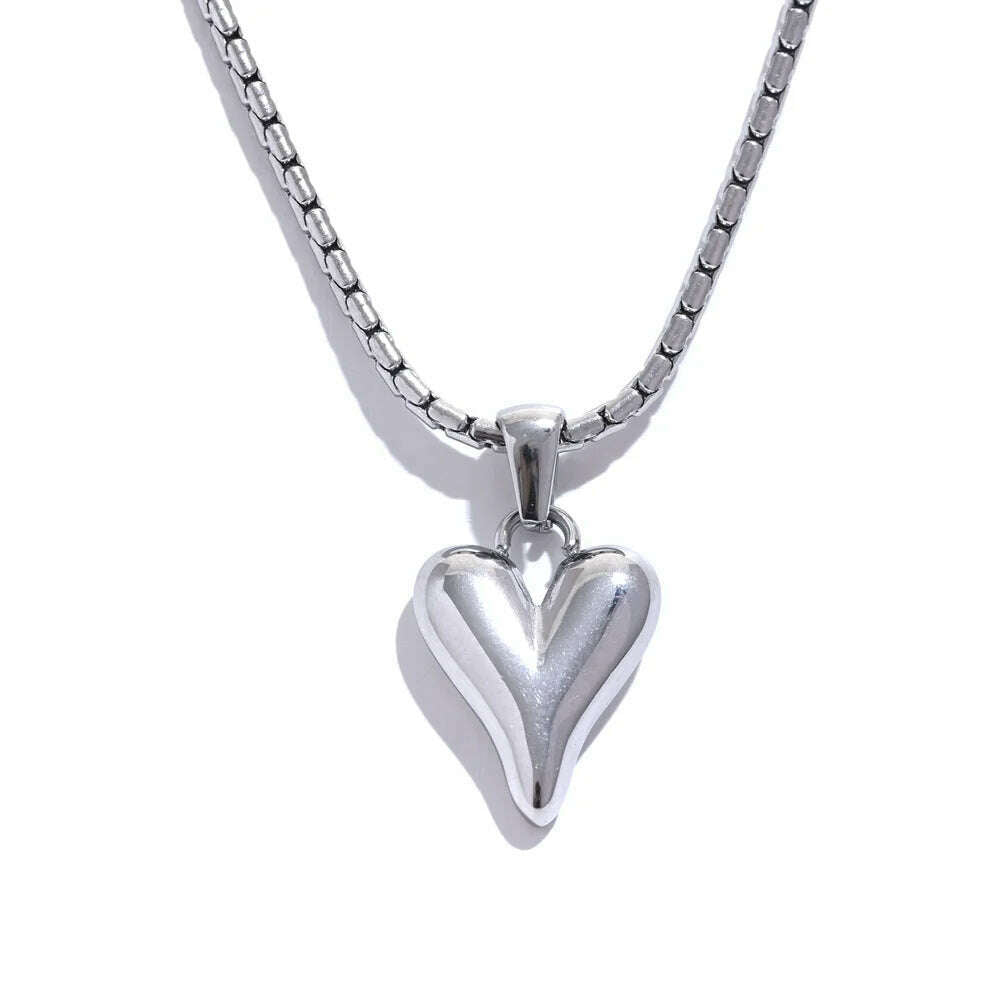 Yhpup Temperament Heart Pendant Chain Necklace for Women Stainless Steel Stylish Choker 18 K Jewelry Waterproof Party Gift - KIMLUD