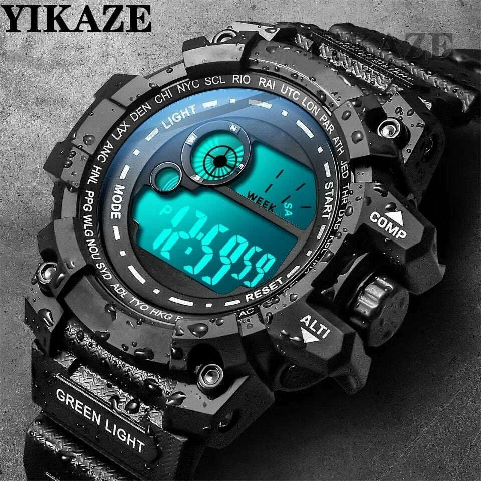 KIMLUD, YIKAZE Men LED Digital Watches Luminous Fashion Sport Waterproof Watches For Man Date Army Military Clock Relogio Masculino, KIMLUD Womens Clothes