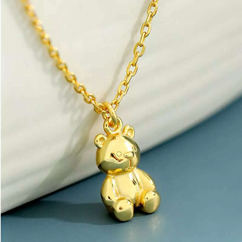 KIMLUD, YIZIZAI Gold Color Necklaces For Women Cute Bear Pendants Link Chain Necklace Plata De Ley Collares Mujer Jewelry, gold, KIMLUD APPAREL - Womens Clothes