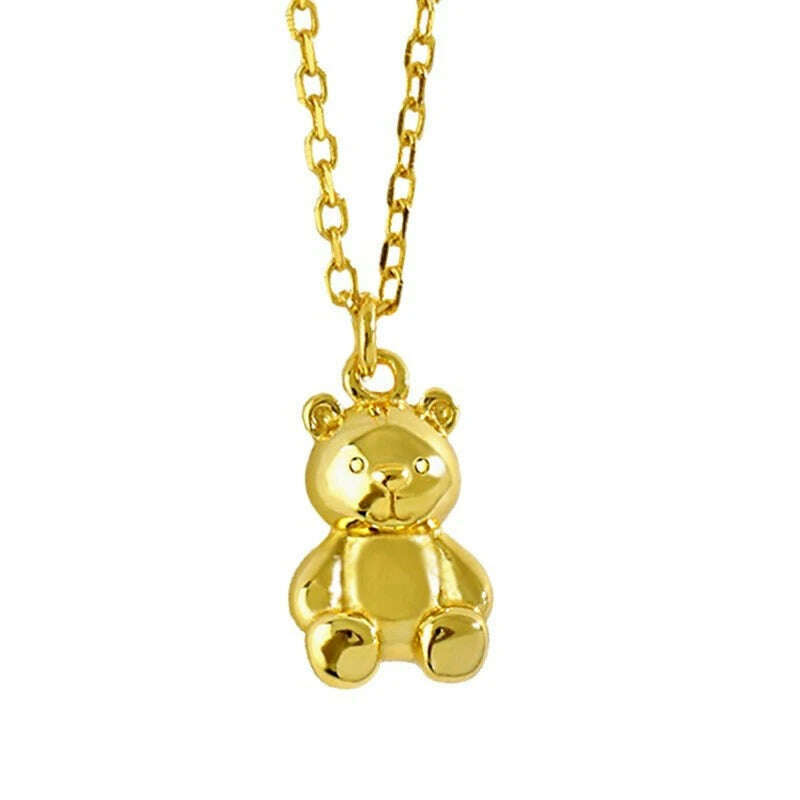 YIZIZAI Gold Color Necklaces For Women Cute Bear Pendants Link Chain Necklace Plata De Ley Collares Mujer Jewelry - KIMLUD