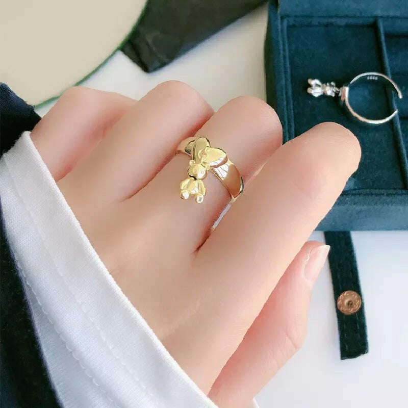 KIMLUD, YIZIZAI Ins Korean Cute Cartoon Mini Bear Ring for Lady Women Gold Silver Color Rings Pendant Jewelry Anillo Wholesale price Hot, gold, KIMLUD APPAREL - Womens Clothes