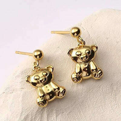 KIMLUD, YIZIZAI New Japanese Sweet and Cute Bear Earring for Women Simple Cartoon MINI Bear Studs Silver Plated Jewellry Friendship Gift, Gold, KIMLUD APPAREL - Womens Clothes