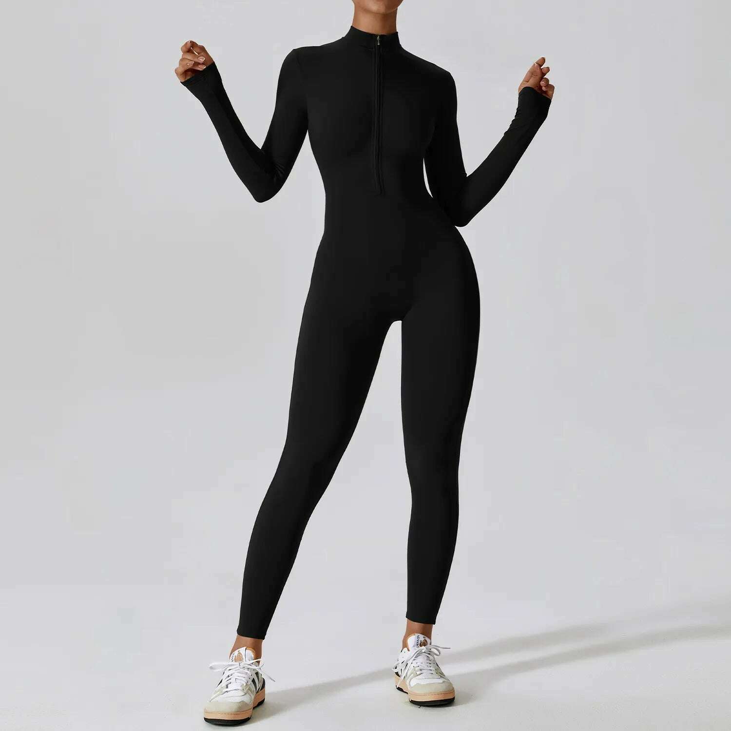 KIMLUD, Yoga Boilersuit Long Sleeved Women's Sportswear Gym Zipper Jumpsuits Workout High-intensity Fitness One-piece Skin-tight Garment, KIMLUD Womens Clothes