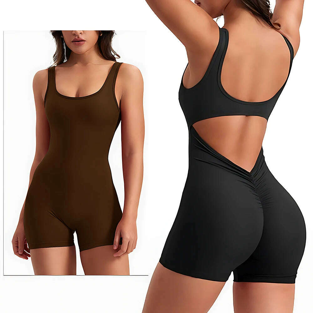 KIMLUD, Yoga Wear  Bodysuit Female Yoga Sport Sets Sleeveless Backless Sexy High Waist Leggings One Piece Fitness Jumsuits Sportswear, KIMLUD Womens Clothes