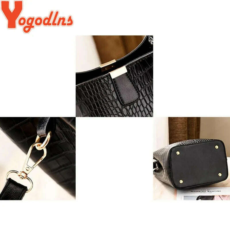 Yogodlns Retro Alligator Bucket Bags Women Crocodile Handbag Large Capacity Crossbody Bag New Shoulder Messenger Bag Phone Purse - KIMLUD