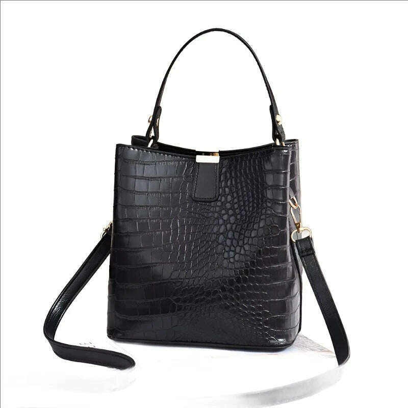 Yogodlns Retro Alligator Bucket Bags Women Crocodile Handbag Large Capacity Crossbody Bag New Shoulder Messenger Bag Phone Purse - KIMLUD