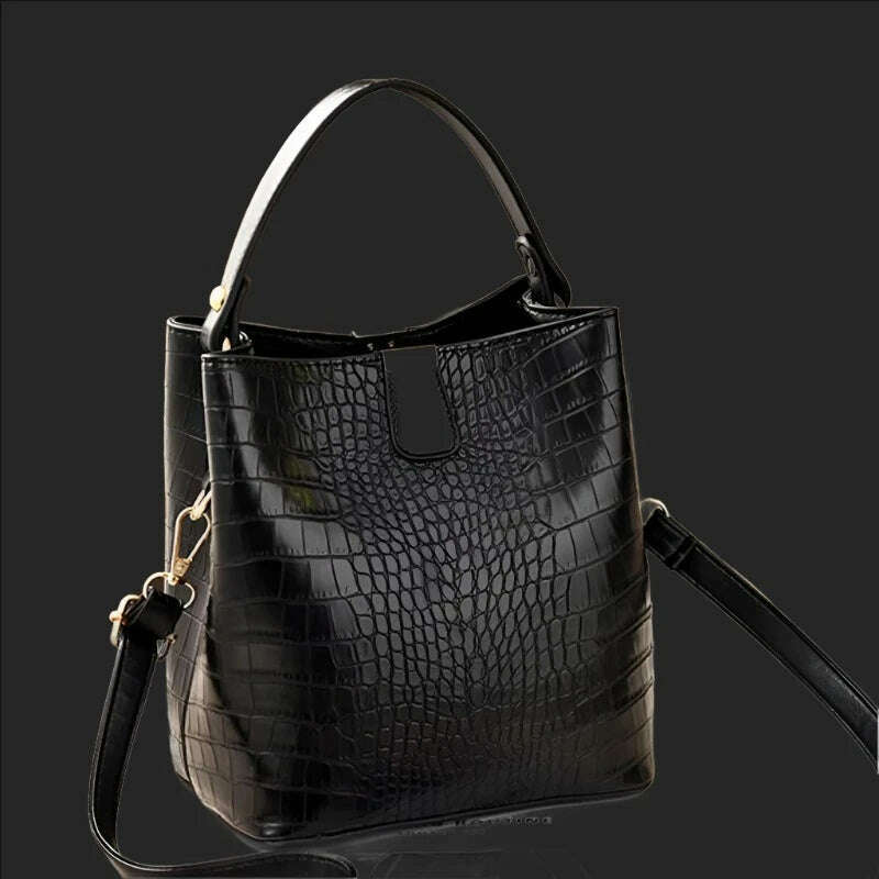 Yogodlns Retro Alligator Bucket Bags Women Crocodile Handbag Large Capacity Crossbody Bag New Shoulder Messenger Bag Phone Purse - KIMLUD