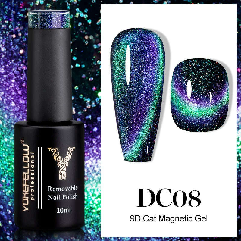 KIMLUD, YOKEFELLOW 10ml 9D Cat Magnetic Gel Polish Semi Permanent Soak Off  Rainbow Glitter Nail Gel Polish UV Gel Varnish For Manicure, DC08, KIMLUD APPAREL - Womens Clothes