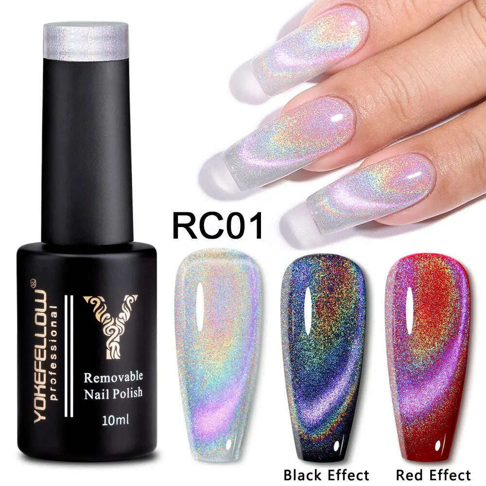 KIMLUD, YOKEFELLOW 10ml 9D Cat Magnetic Gel Polish Semi Permanent Soak Off  Rainbow Glitter Nail Gel Polish UV Gel Varnish For Manicure, RC01, KIMLUD APPAREL - Womens Clothes