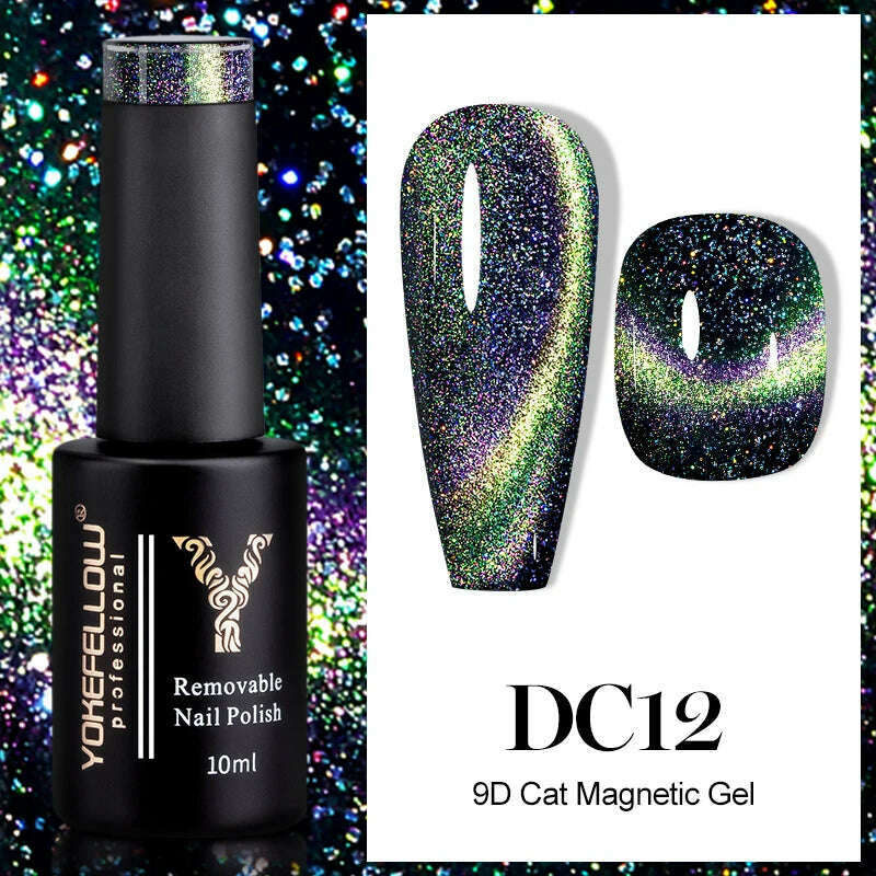 KIMLUD, YOKEFELLOW 10ml 9D Cat Magnetic Gel Polish Semi Permanent Soak Off  Rainbow Glitter Nail Gel Polish UV Gel Varnish For Manicure, DC12, KIMLUD APPAREL - Womens Clothes