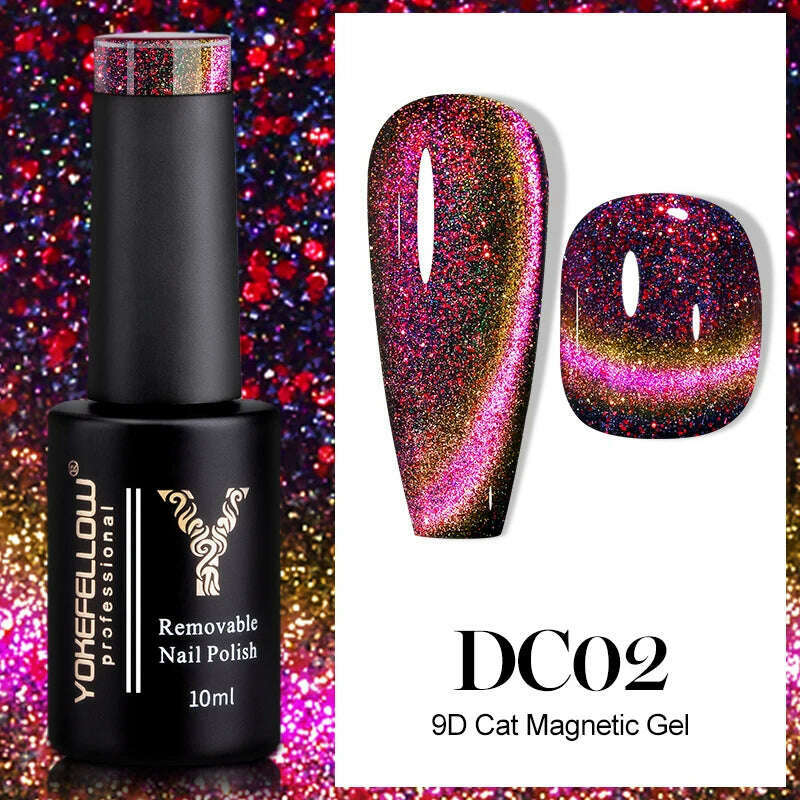 KIMLUD, YOKEFELLOW 10ml 9D Cat Magnetic Gel Polish Semi Permanent Soak Off  Rainbow Glitter Nail Gel Polish UV Gel Varnish For Manicure, DC02, KIMLUD APPAREL - Womens Clothes