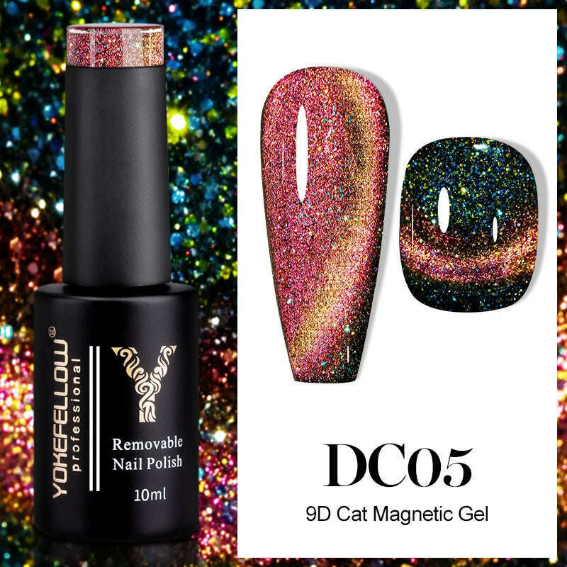 KIMLUD, YOKEFELLOW 10ml 9D Cat Magnetic Gel Polish Semi Permanent Soak Off  Rainbow Glitter Nail Gel Polish UV Gel Varnish For Manicure, DC05, KIMLUD APPAREL - Womens Clothes