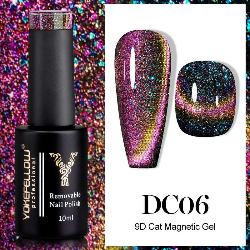 KIMLUD, YOKEFELLOW 10ml 9D Cat Magnetic Gel Polish Semi Permanent Soak Off  Rainbow Glitter Nail Gel Polish UV Gel Varnish For Manicure, DC06, KIMLUD APPAREL - Womens Clothes