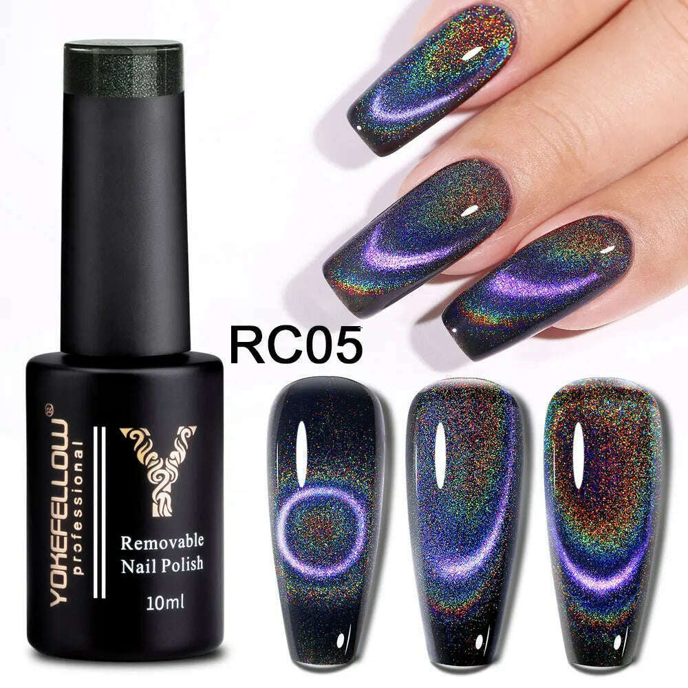 KIMLUD, YOKEFELLOW 10ml 9D Cat Magnetic Gel Polish Semi Permanent Soak Off  Rainbow Glitter Nail Gel Polish UV Gel Varnish For Manicure, RC05, KIMLUD APPAREL - Womens Clothes