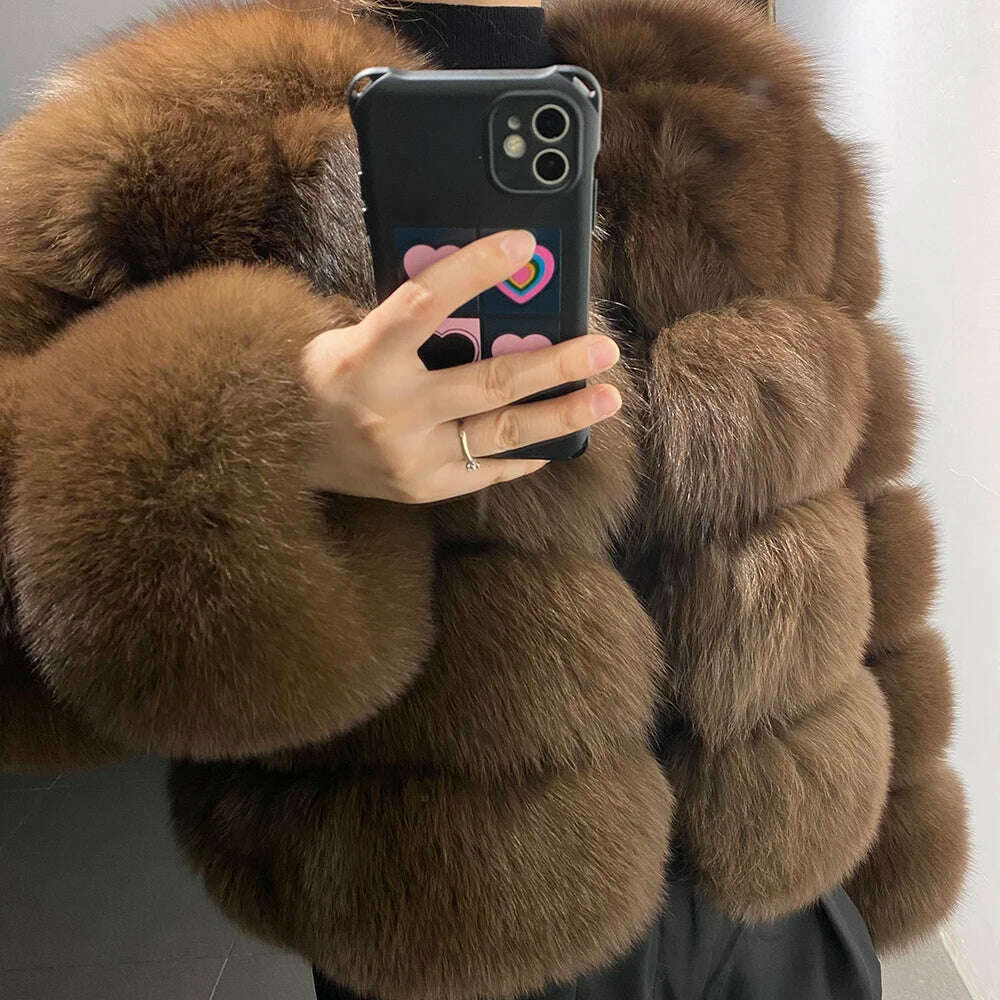 YOLOAgain Real Fox Fur Jacket Women 2024 Winter Outerwear Fox Fur Coat - KIMLUD