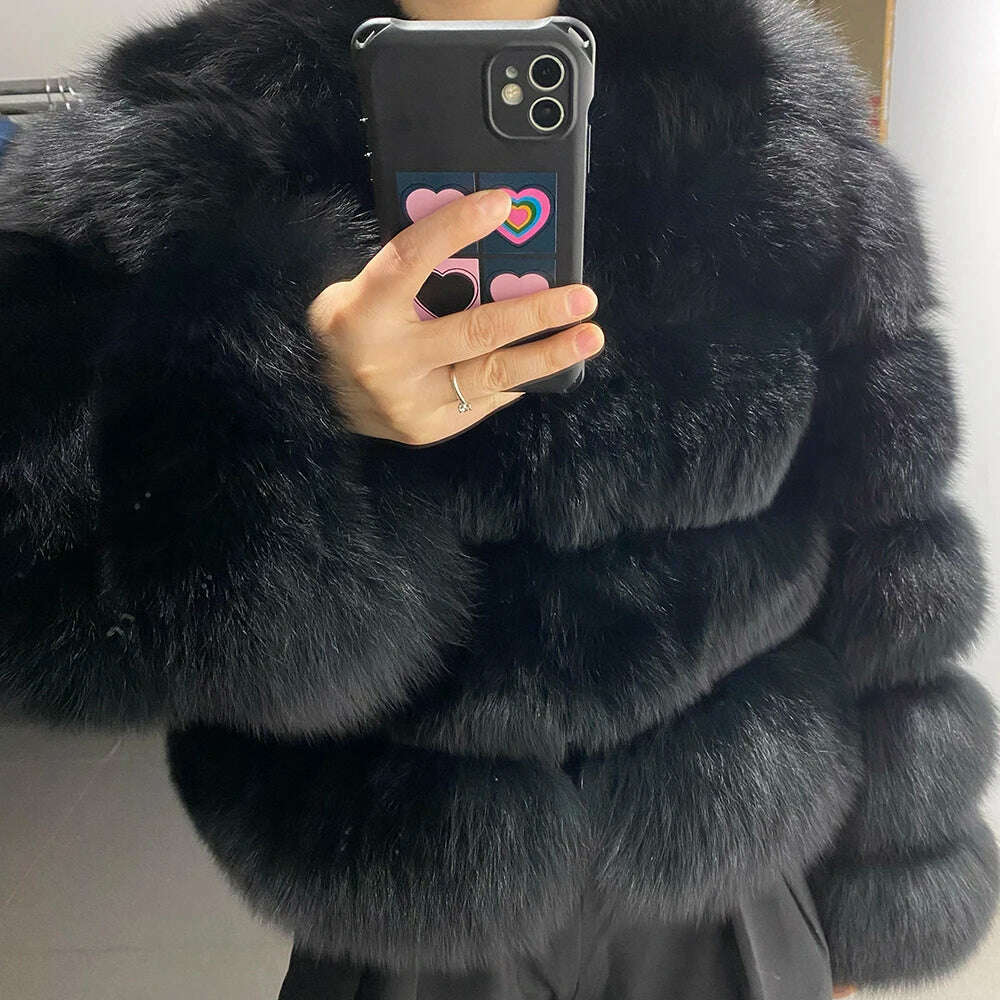 KIMLUD, YOLOAgain Real Fox Fur Jacket Women 2024 Winter Outerwear Fox Fur Coat, KIMLUD Womens Clothes